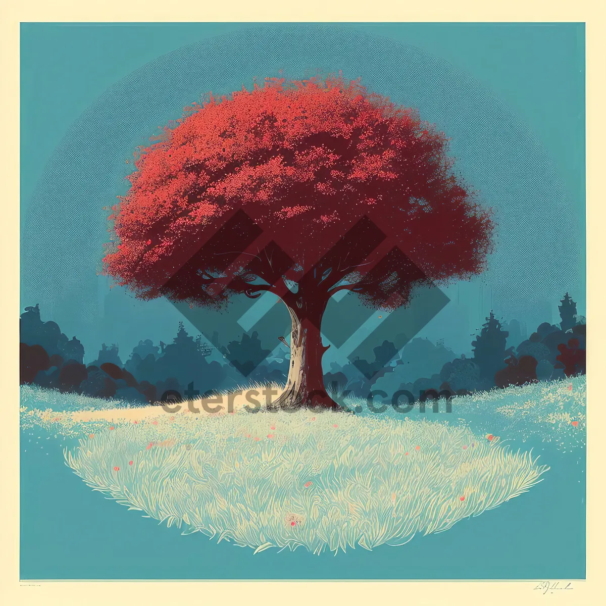 Picture of Grunge Tree: Vintage Art with Texture and Color