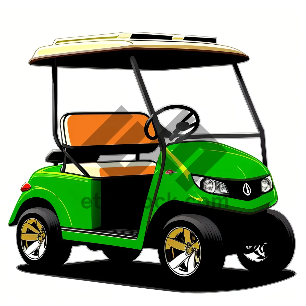 Picture of Golfer in Cartoon Car on Golf Course