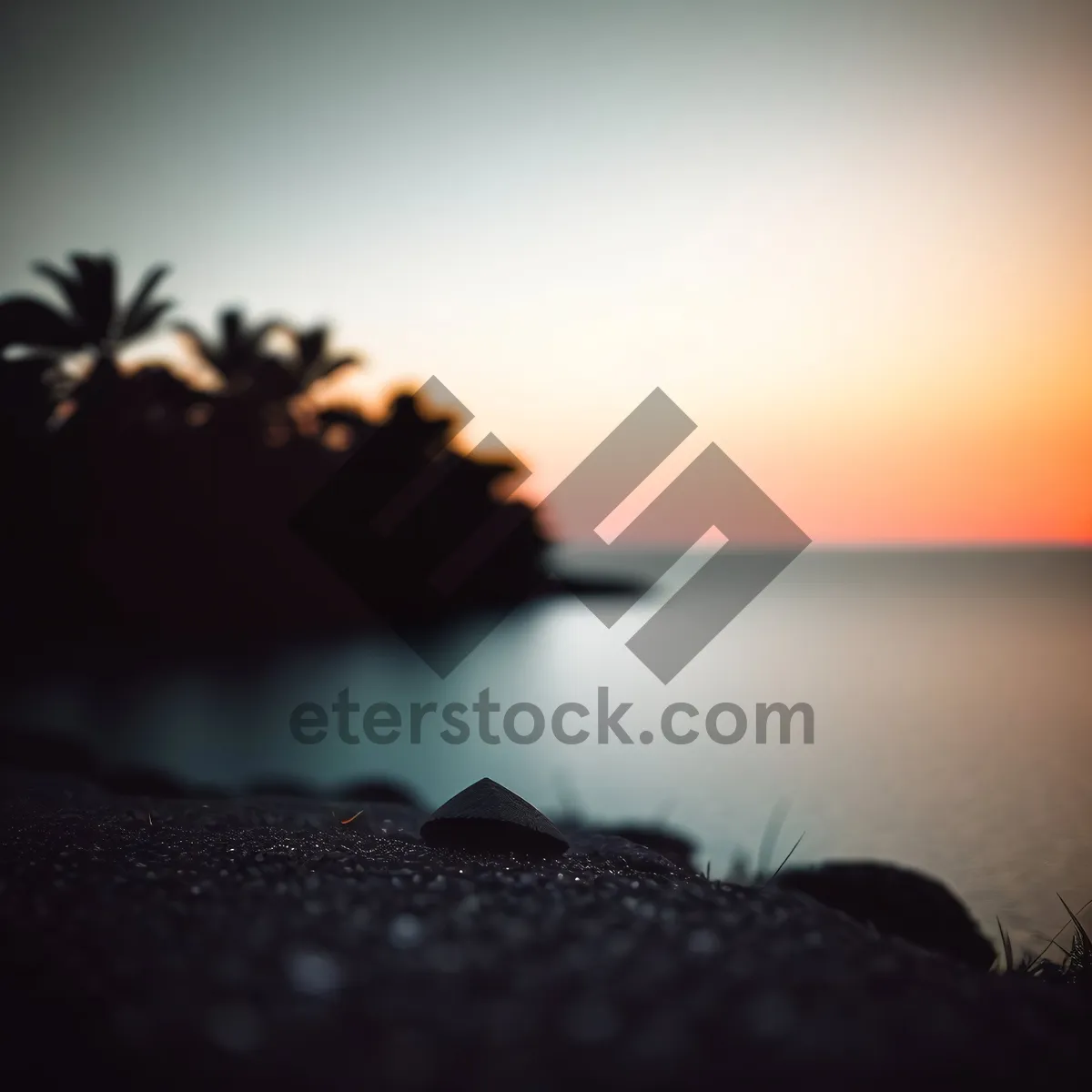 Picture of Serenity at Sunset: Coastal Horizon with Silhouetted Palm Trees