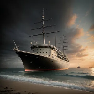 Ocean Escape: Luxurious Passenger Ship Sailing towards a Picturesque Coast