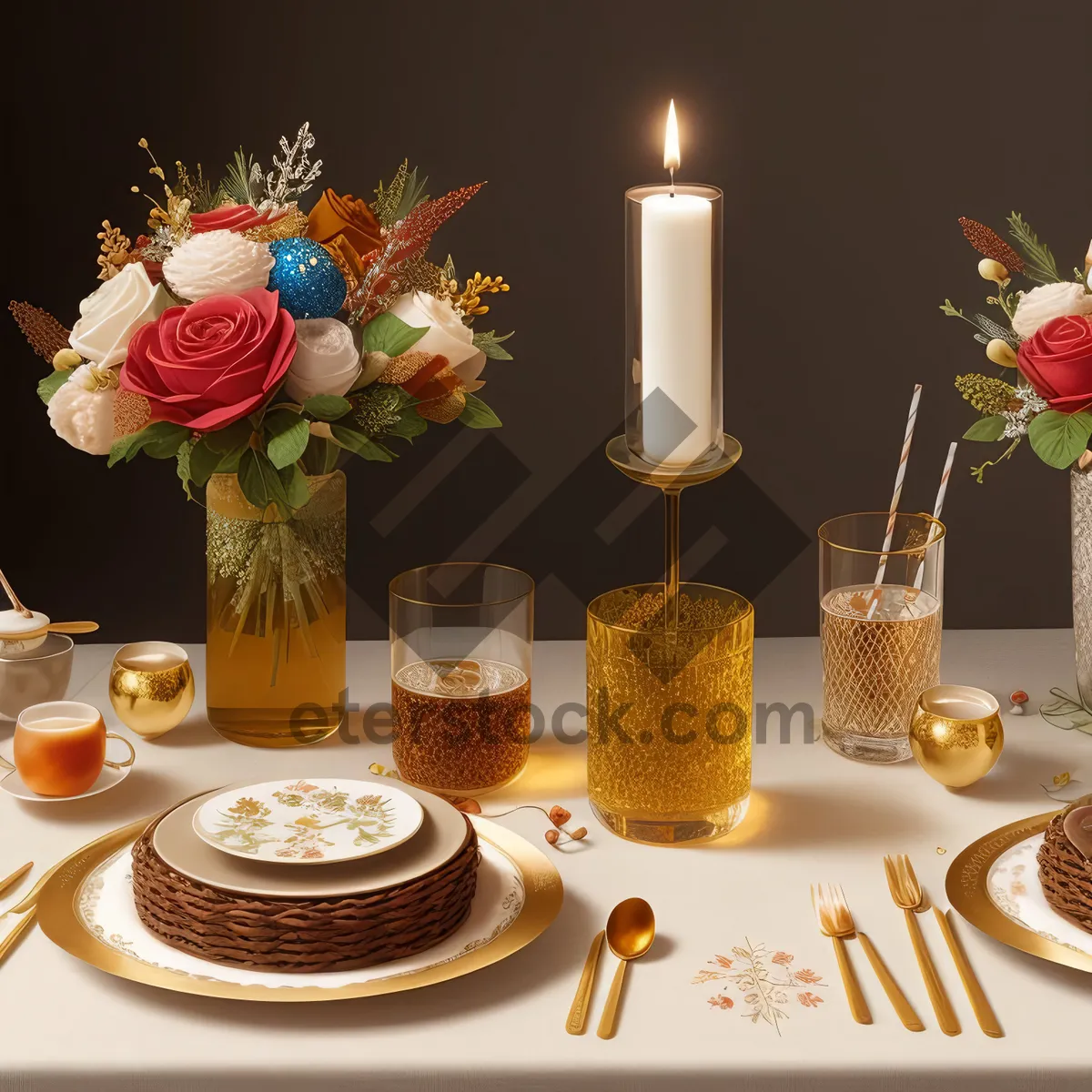 Picture of Luxury dinner table setting with candlelight ambiance.