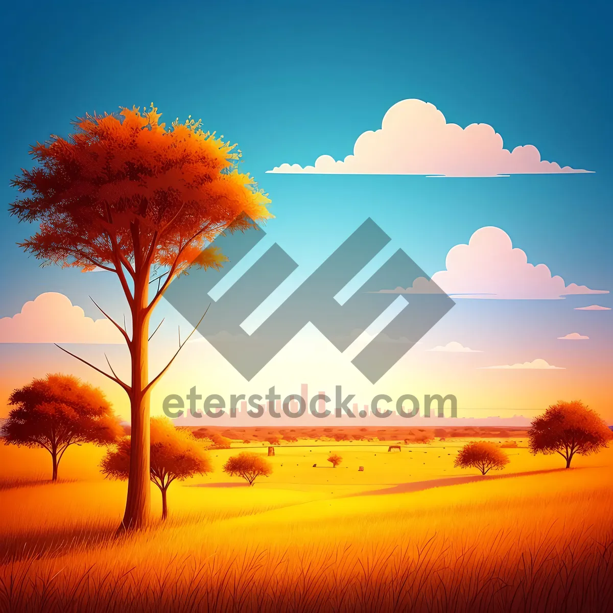 Picture of Golden Horizon: Captivating Sunset Skyline over Savanna