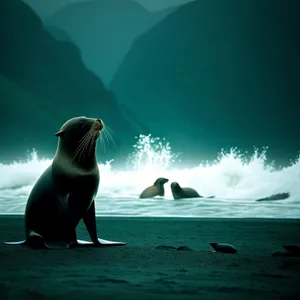 Playful Eared Seal Splashing in Ocean Waves