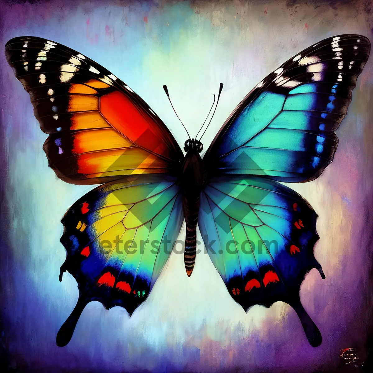 Picture of Colorful Butterfly Wings in Flight Closeup.