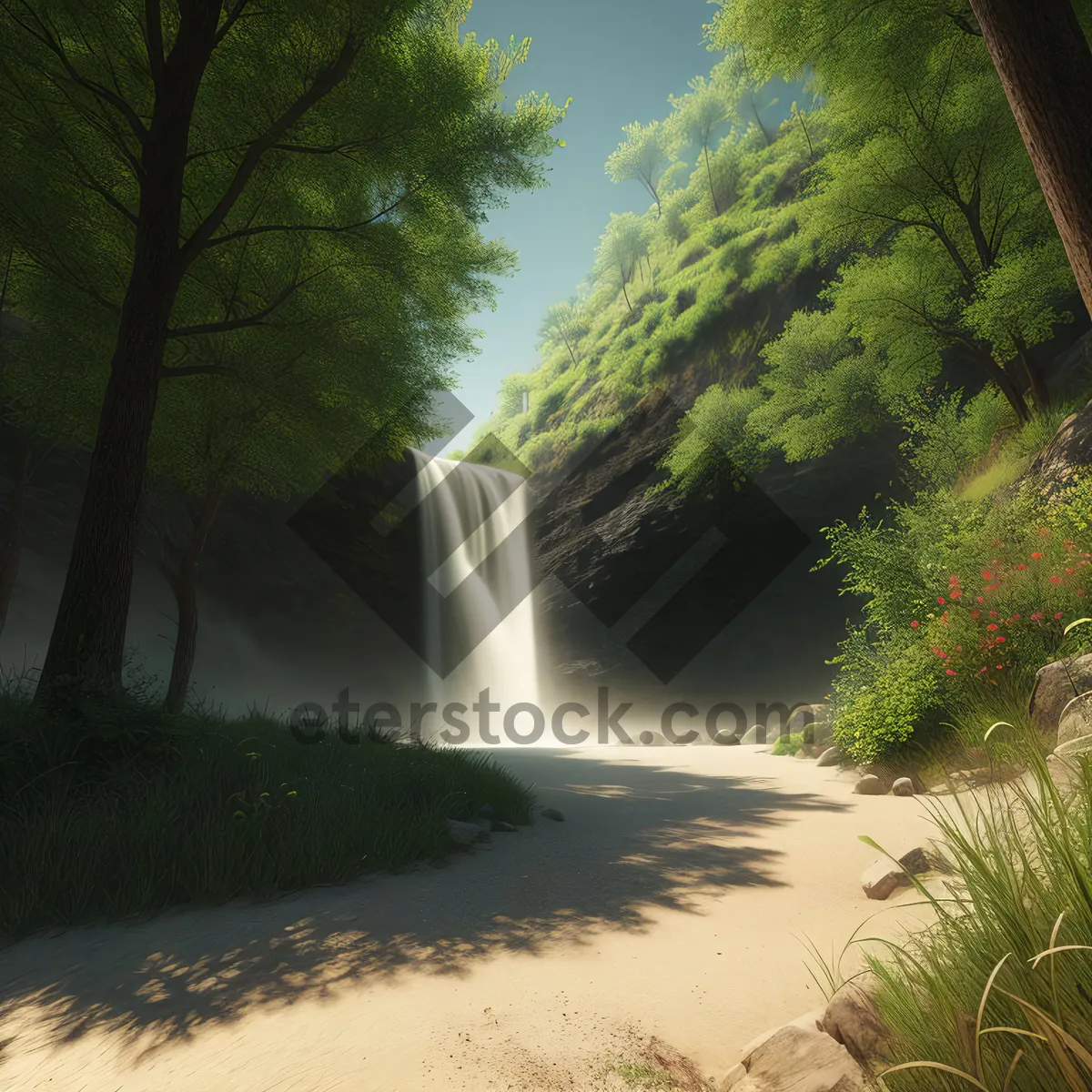 Picture of Serene Waterfall in Enchanting Forest