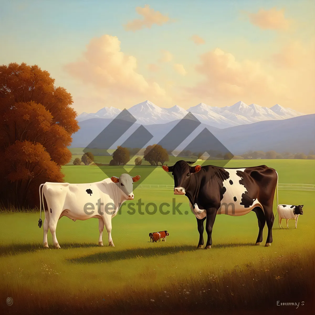 Picture of Summer Meadow Landscape with Grazing Cows