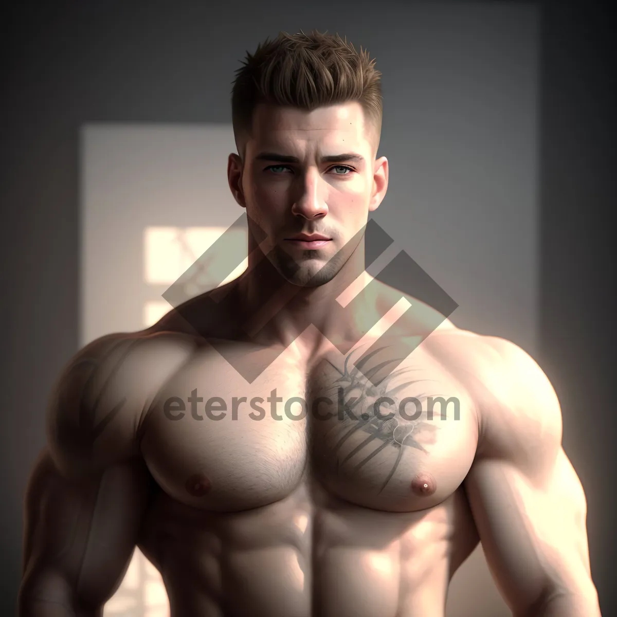 Picture of Muscular Male Model Flexing in Dark Studio