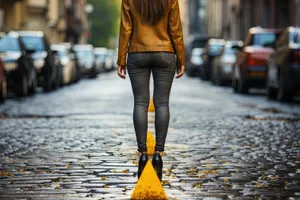 Fashion Model Walking on Sidewalk in Street Lifestyle