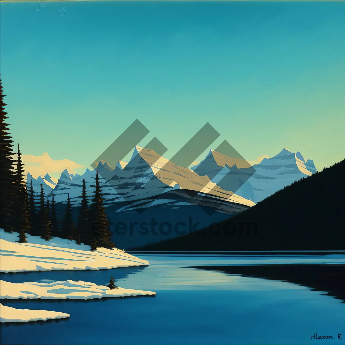 Picture of Winter Wonderland Mountains Lake Reflection Travel Aerial Viewsky