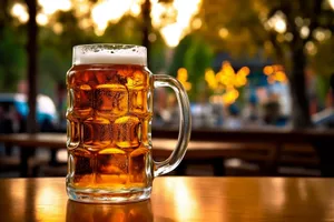 Golden Lager in Beer Glass with Frothy Foam