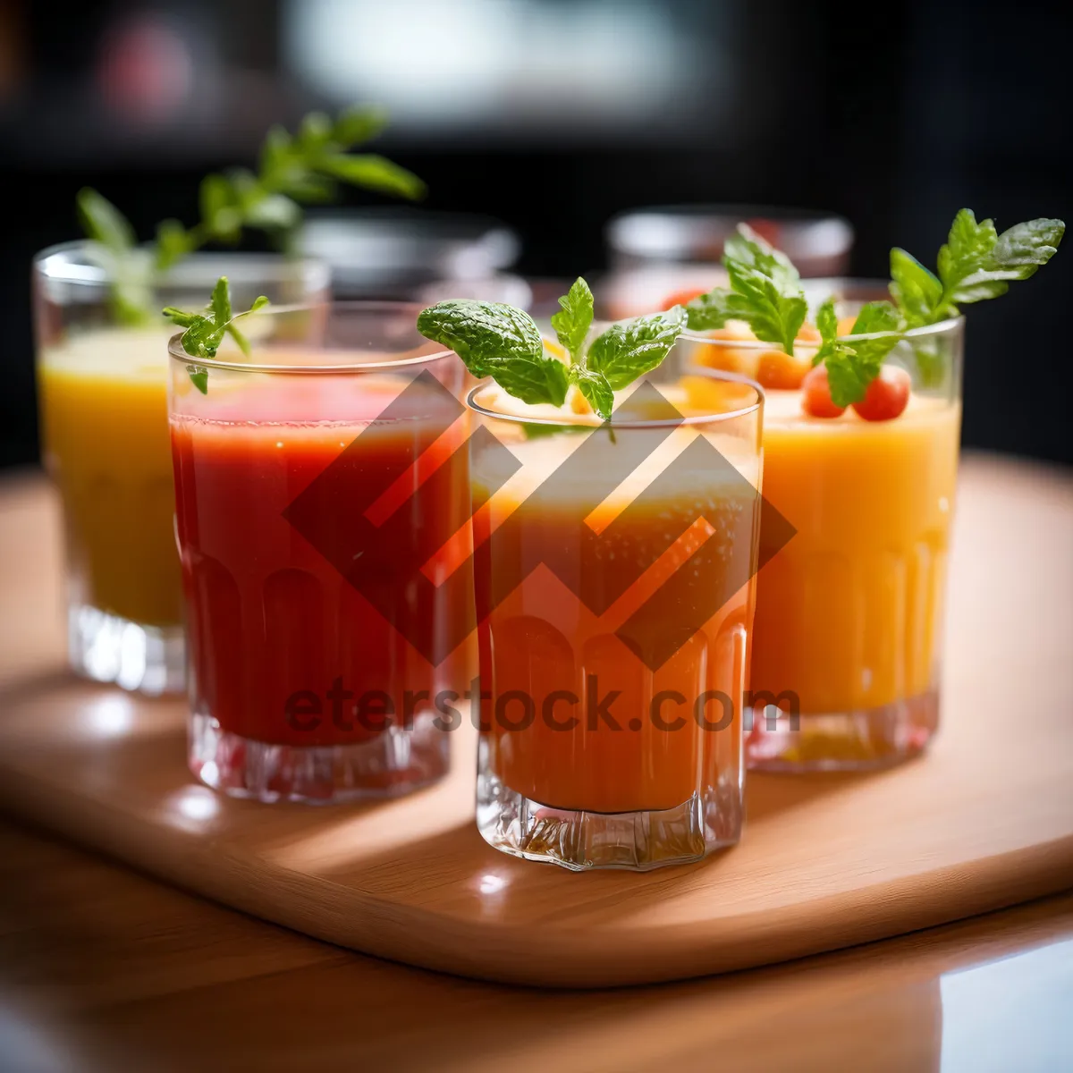 Picture of Fresh Vegetable Salad with Tomato Garnish and Juice