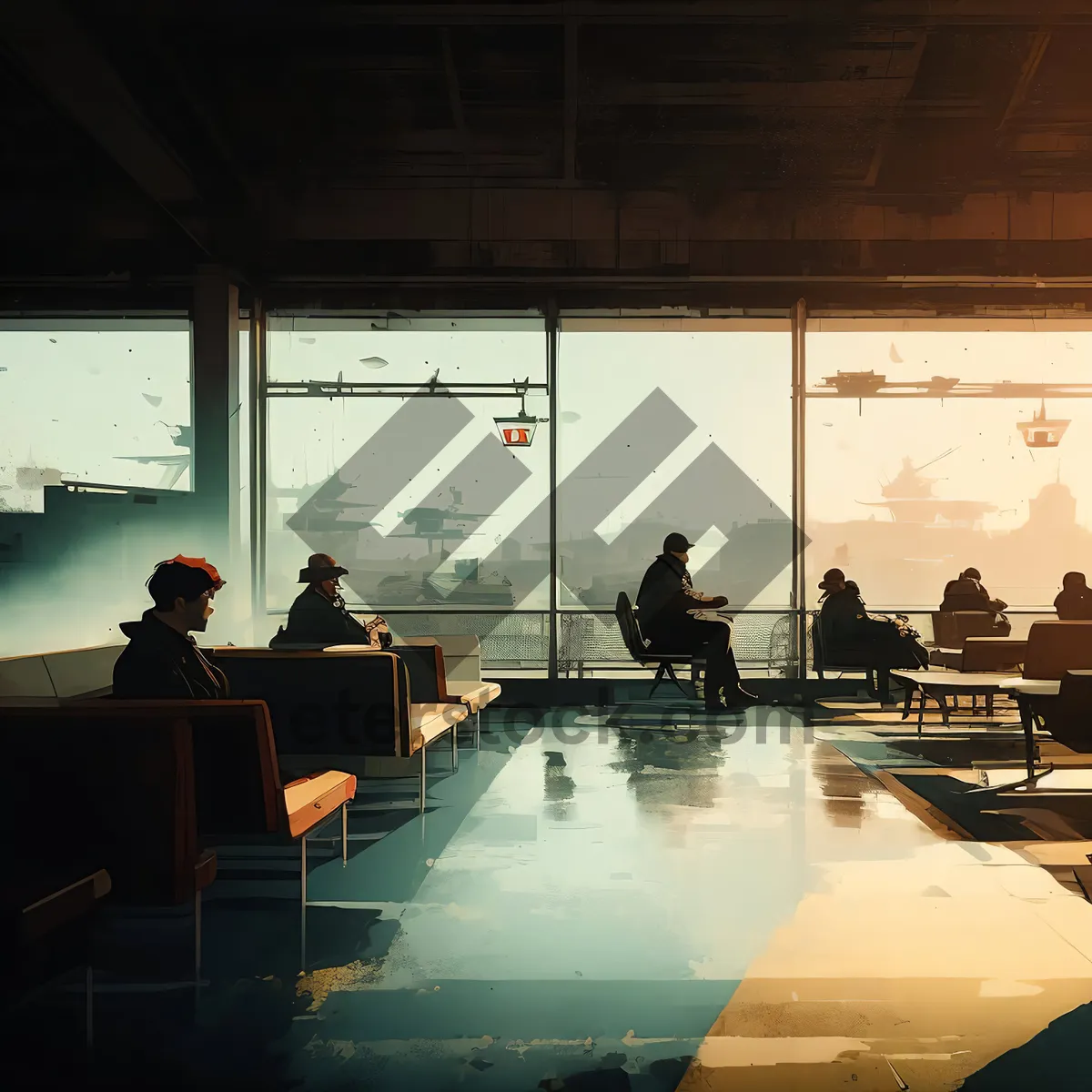 Picture of Modern Classroom Interior with Meeting Table and Chairs