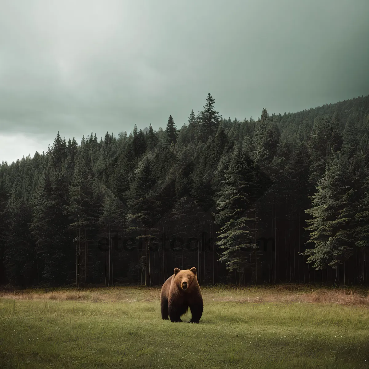 Picture of Rural Landscape with Bison Grazing in Meadow