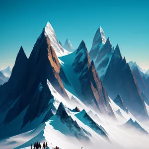Snow-capped Mountain Peaks in Majestic Winter Landscape.