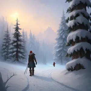 Winter Wonderland: Snowy Slope Enveloped by Majestic Trees