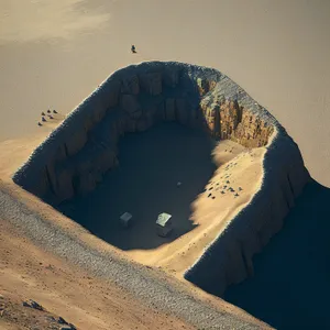 Protective Sky: Serene Landscape with Sand and Mountain Tent