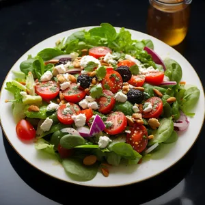 Delicious gourmet salad with fresh vegetables and cheese