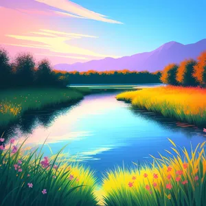 Serene Sunset over Glittering Lake