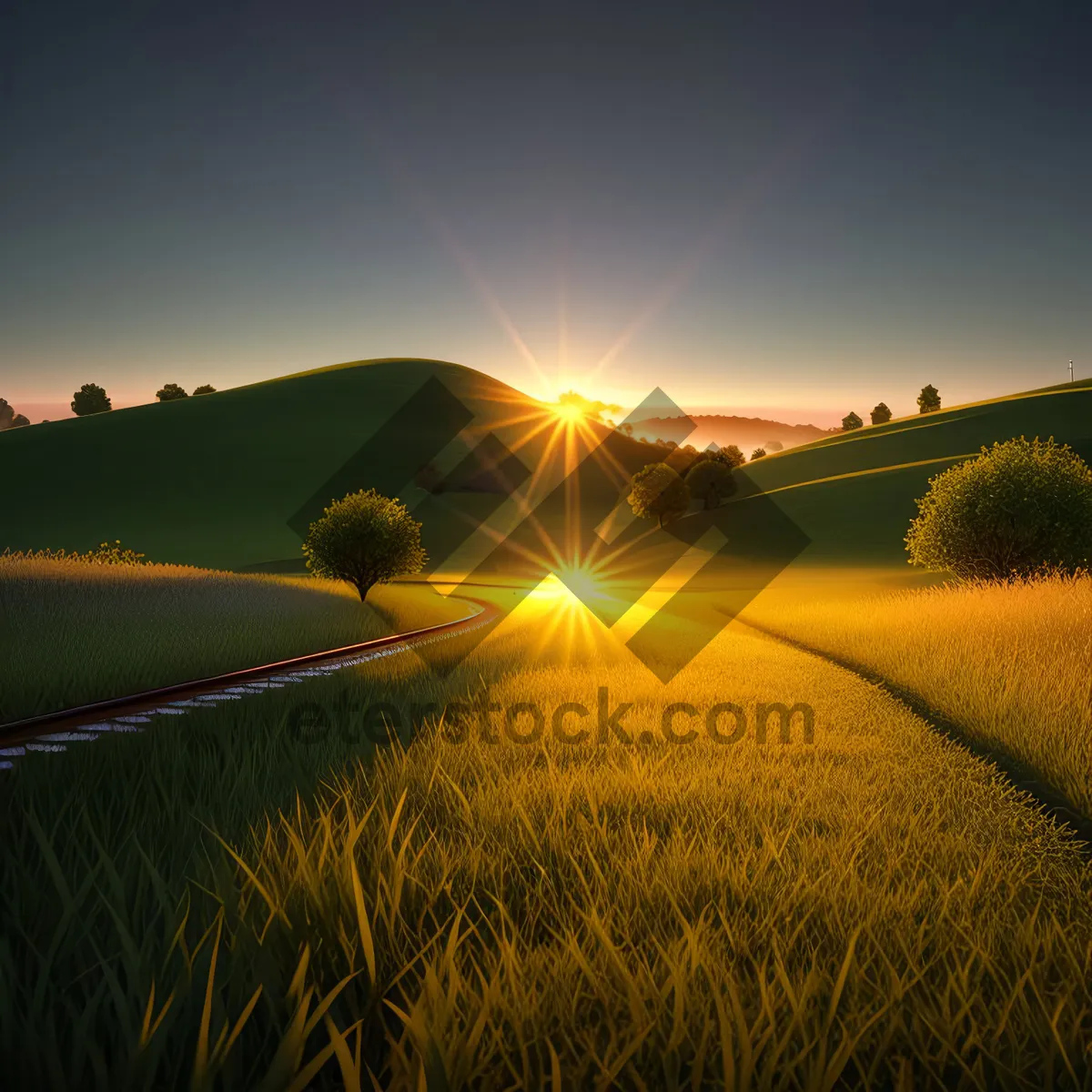 Picture of Vibrant Summer Countryside Horizon with Sunny Meadows