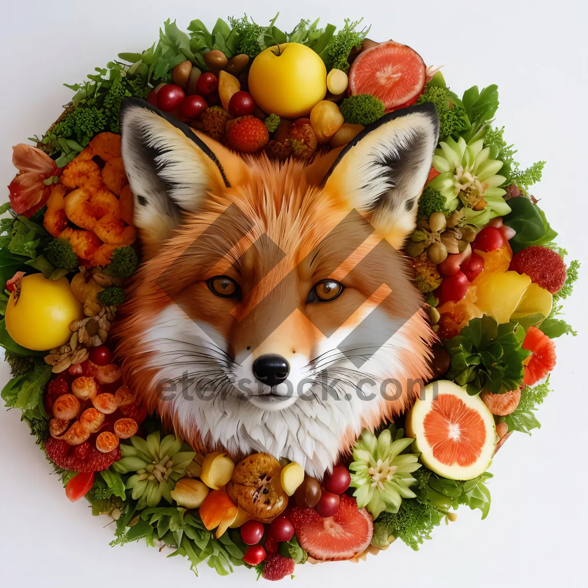 Picture of Fresh and Healthy Fruit Basket with Dog Companion