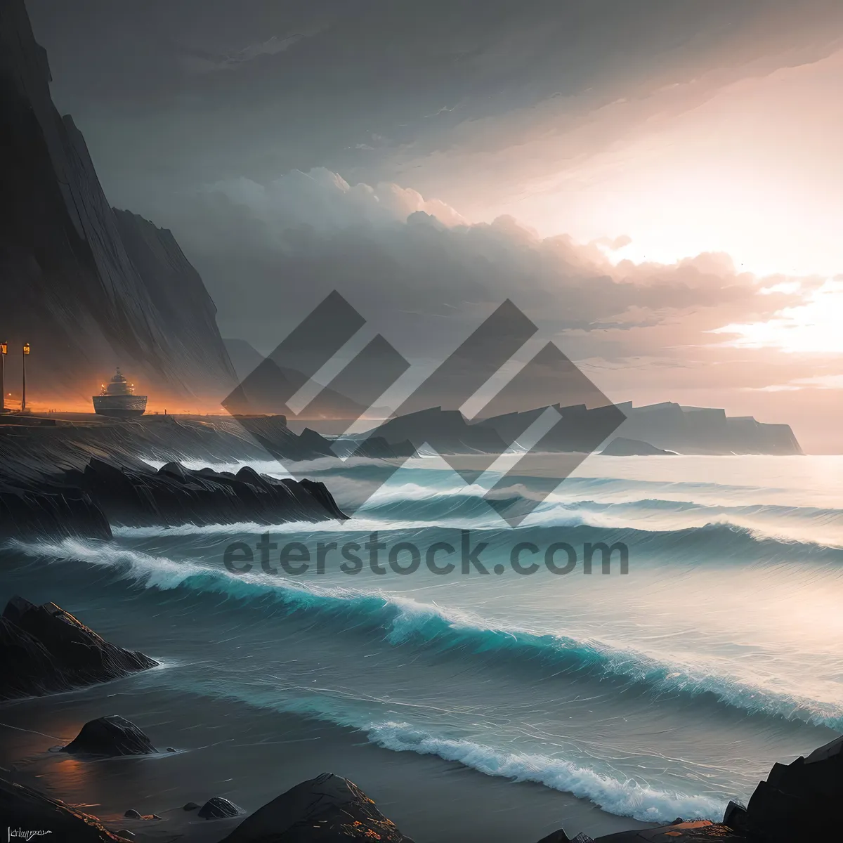 Picture of Serene Seaside Escape: Coastal Cliff Waves and Sandy Shores