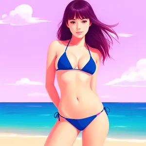 Sultry Beach Beauty: Bikini-Clad Model Poses Seductively