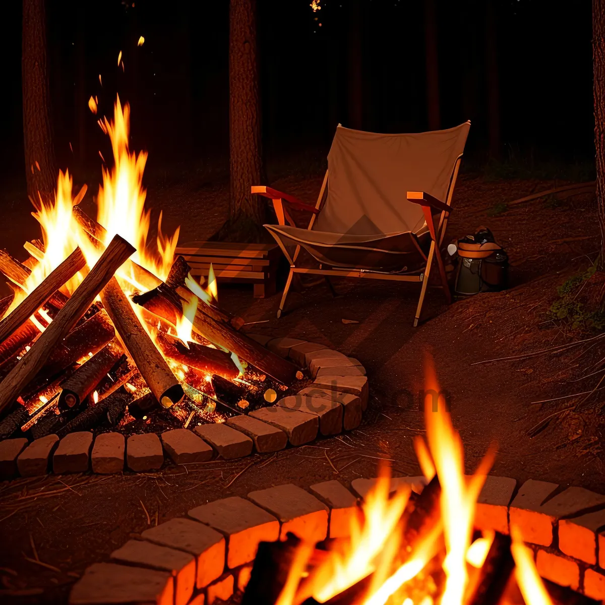 Picture of Flaming Torch Illuminating Warm Fireplace