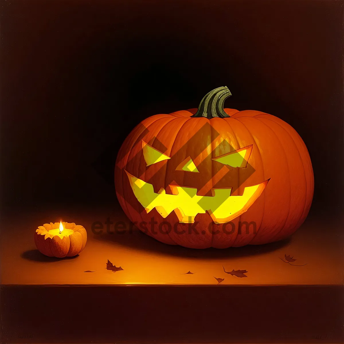 Picture of Spooky Jack-o'-Lantern Illuminated with Candle