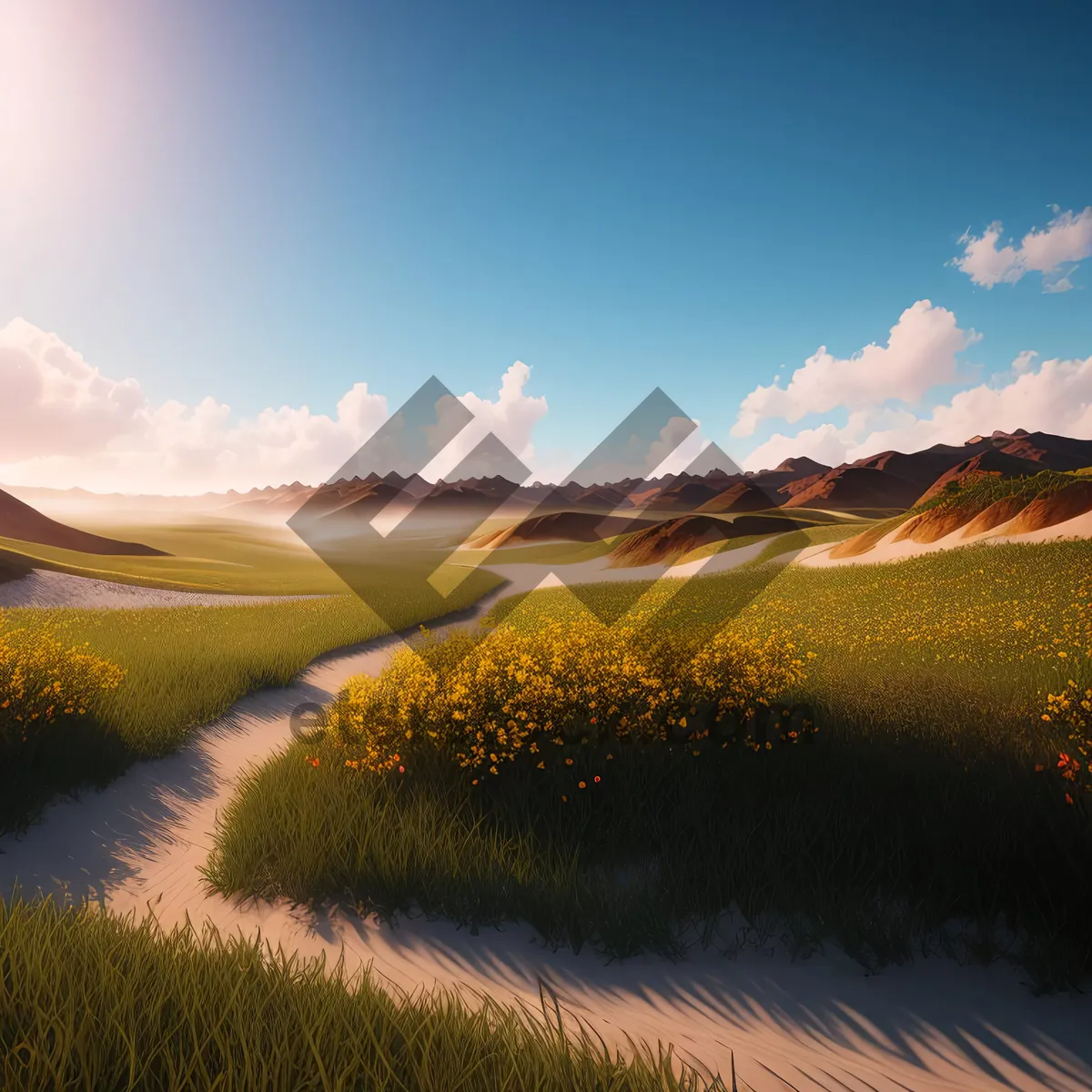 Picture of Golden Horizon over Meadow - Summer Sunset Landscape