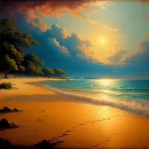 Vibrant Sunset over Calm Ocean Waves
