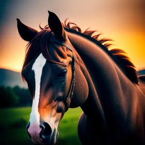 Brown Thoroughbred Stallion Grazing in Pasture