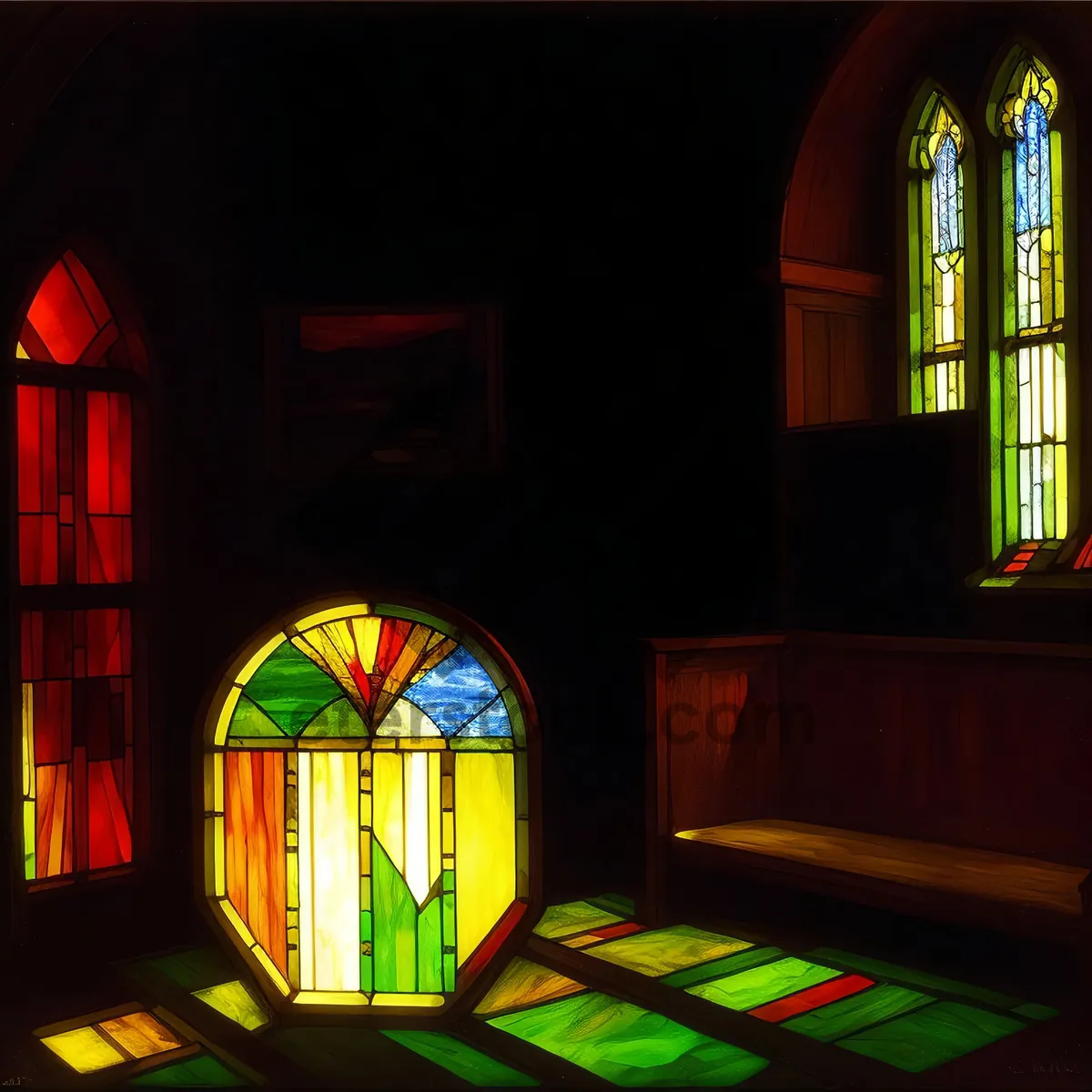 Picture of Ancient Catholic Church Interior with Ornate Altar