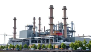 Industrial Energy Plant Tower Against Sky Gases Pollution