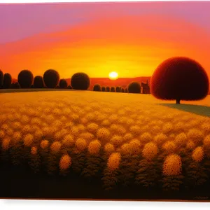 Golden Harvest: Summer Sunset Over Pumpkin Field