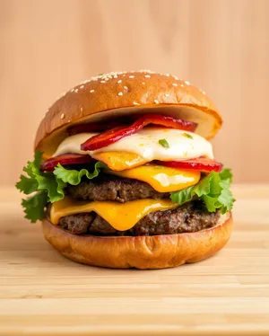 Gourmet Cheeseburger with Grilled Beef Patty and Fresh Vegetables