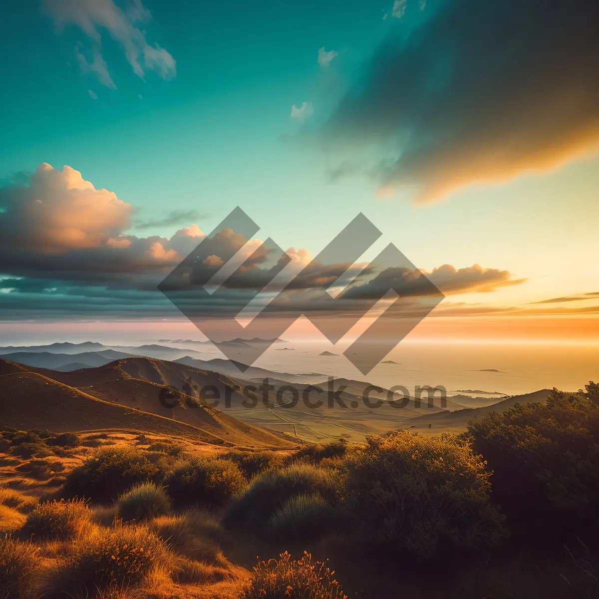 Picture of Golden Horizon Over Coastal Desert: Majestic Sunset