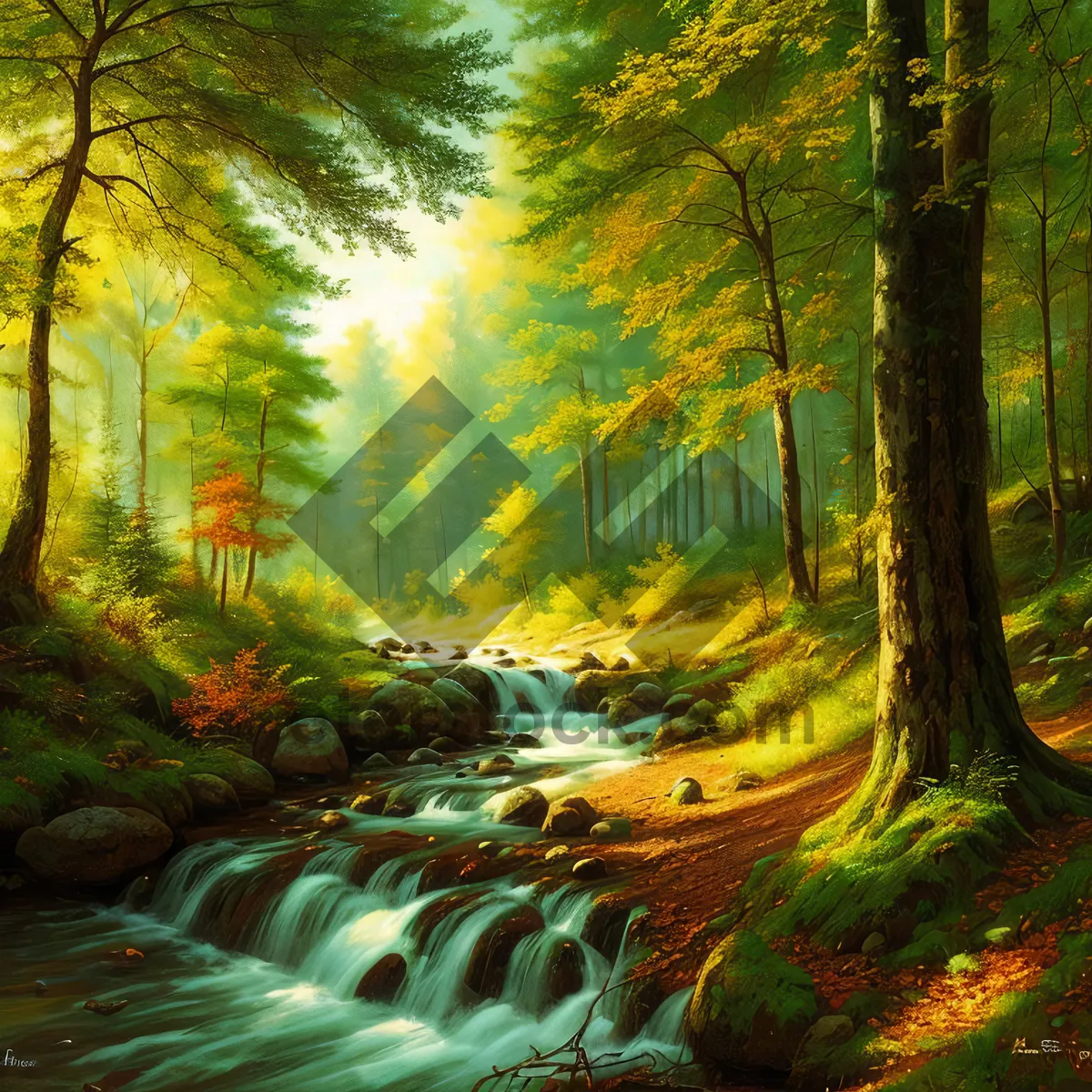 Picture of Colorful Autumn Forest Landscape by the River