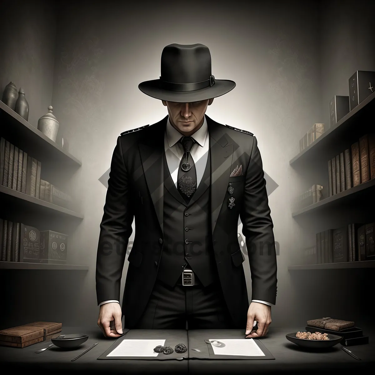 Picture of Professional Man in Cowboy Hat with Briefcase