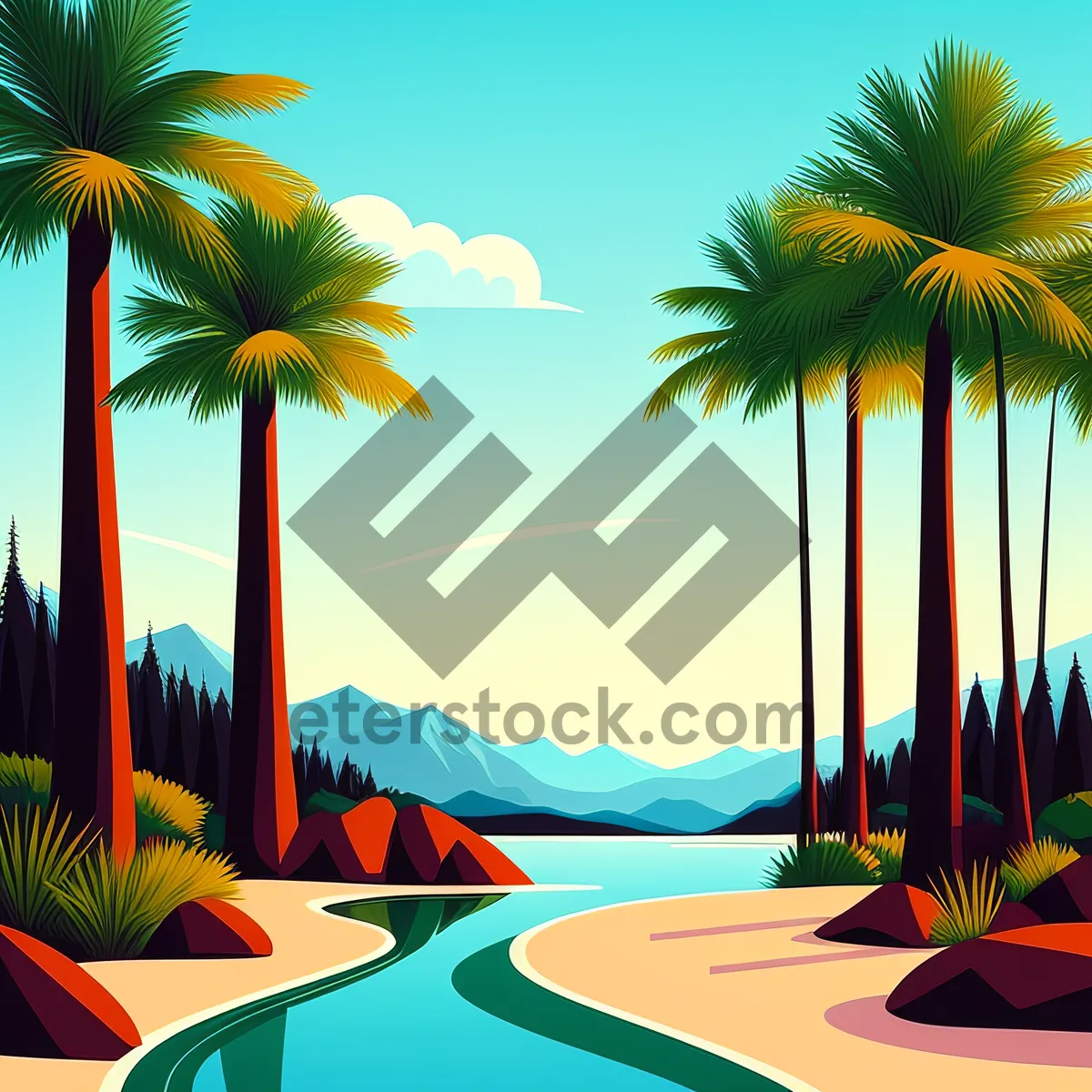 Picture of Serene Summer Seascape with Palm Tree