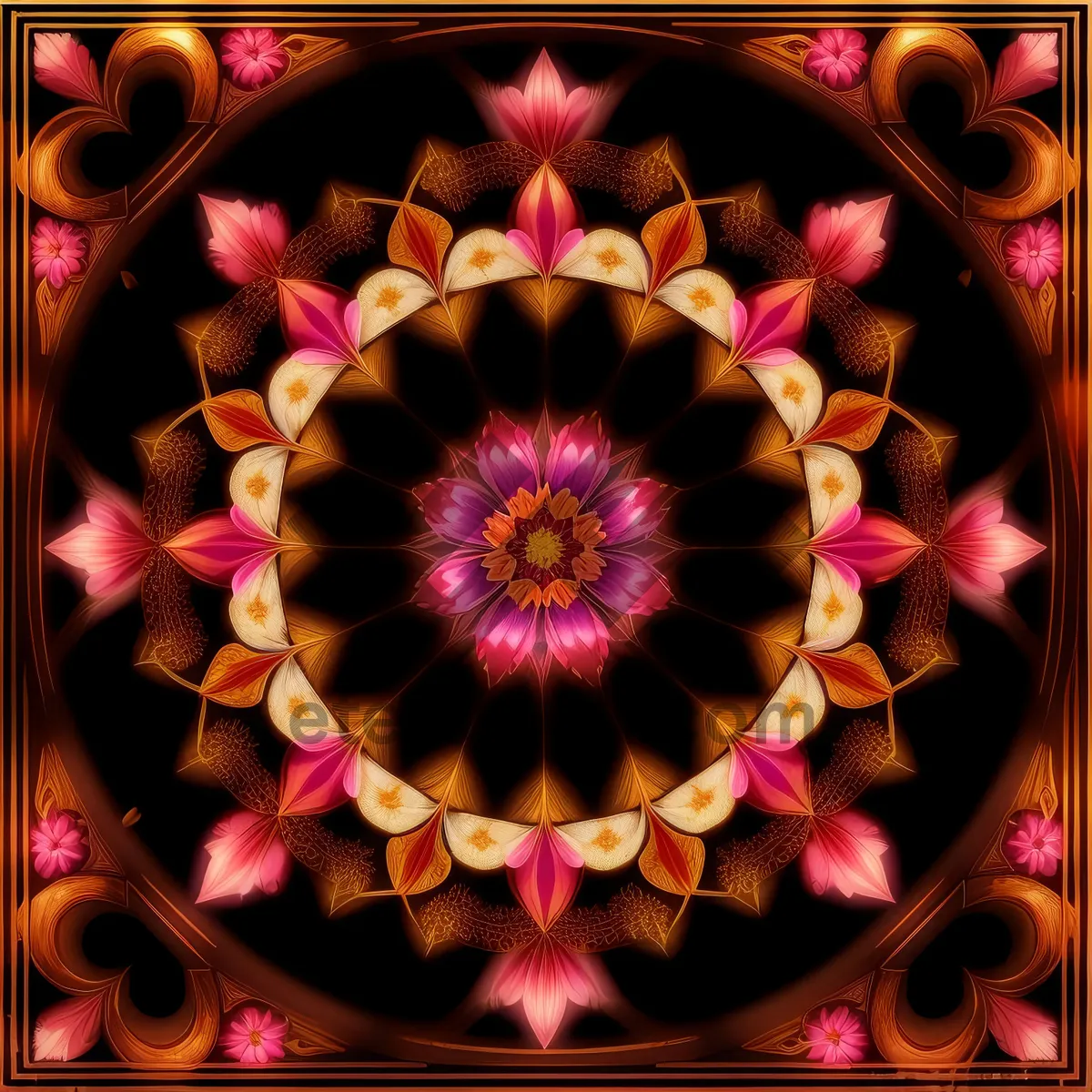 Picture of Colorful Kaleidoscope of Abstract Fractal Flower Shapes