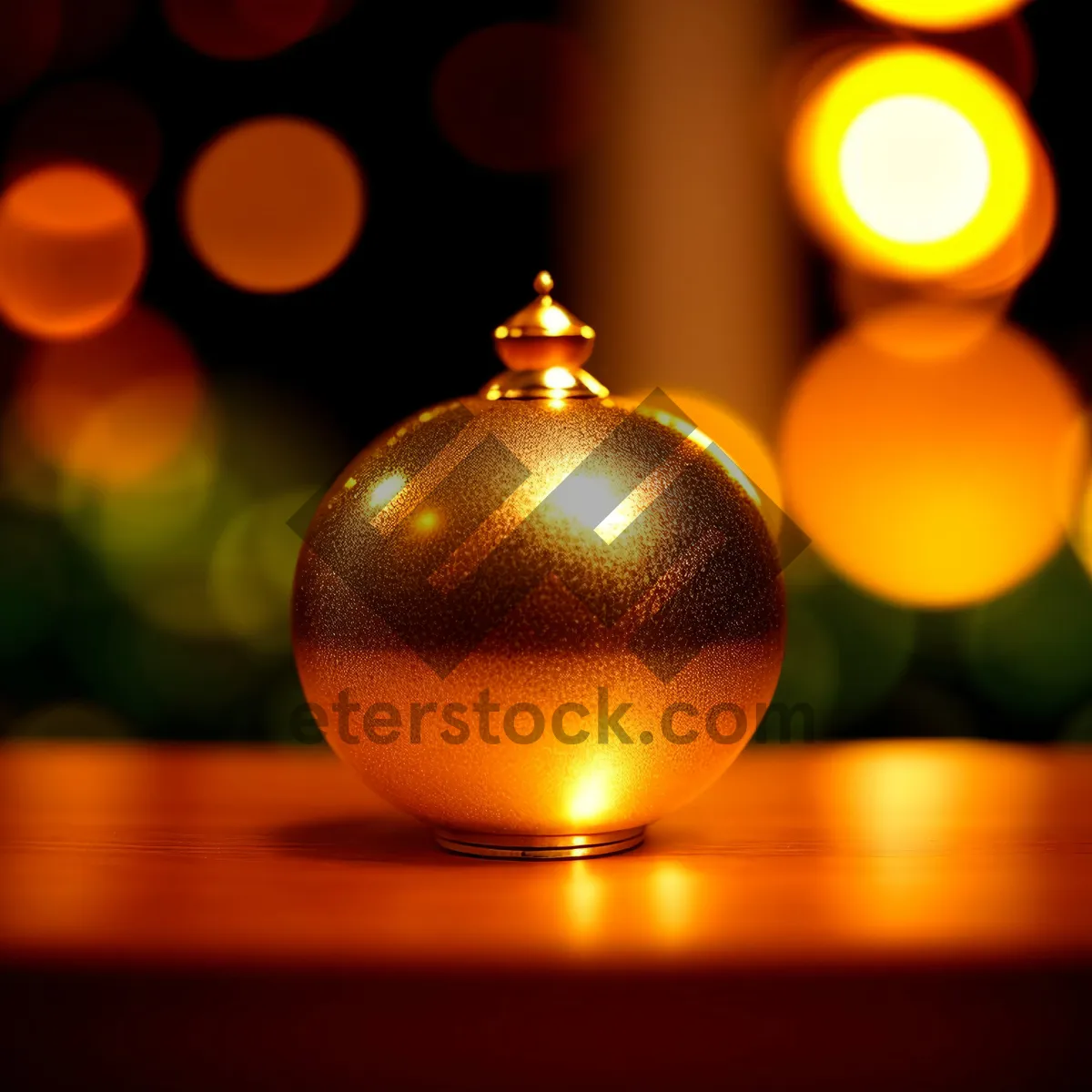 Picture of Glistening Gold Bauble Hanging from Festive Tree