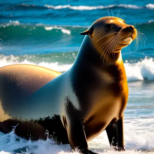 Ocean Fun: Playful Dolphin and Seals at the Beach