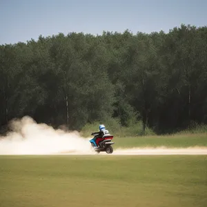 Speeding through the green on a go-kart