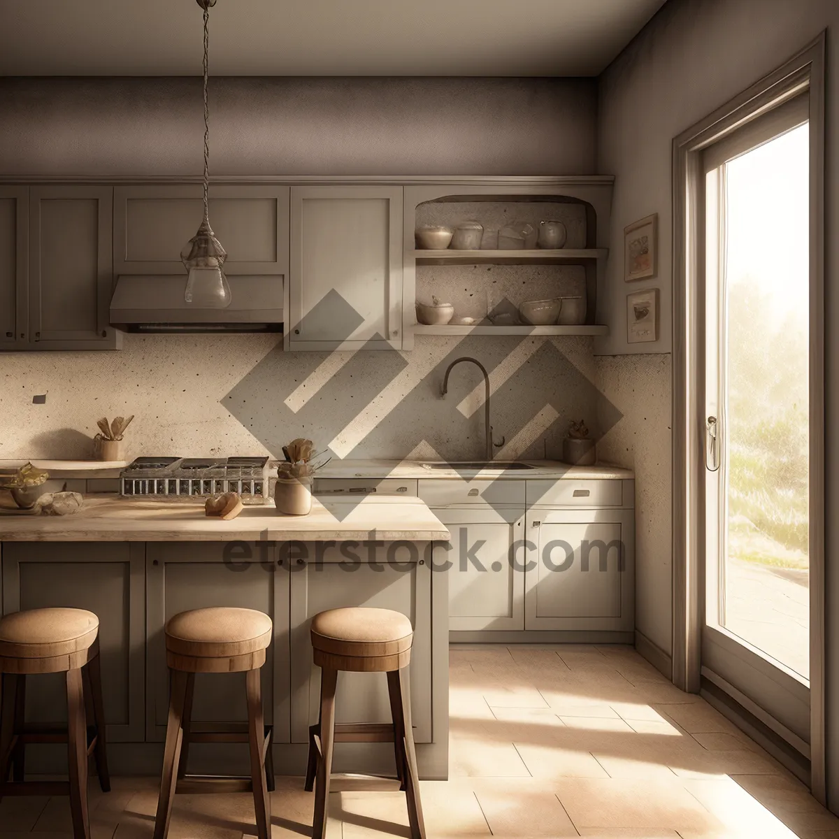 Picture of Elegantly Designed Kitchen Interior Featuring Stylish Furniture