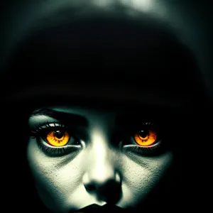 Attractive model with black mask and intense gaze