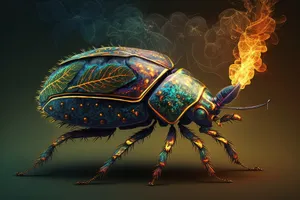 Digital beetle and cicada graphics.