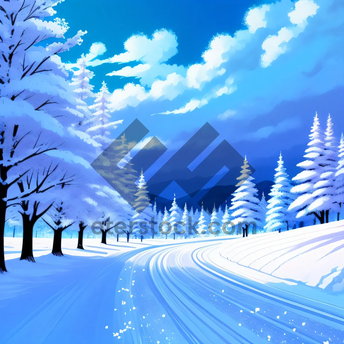 Picture of Winter Wonderland: Serene Evergreen Landscape Under Snowy Sky