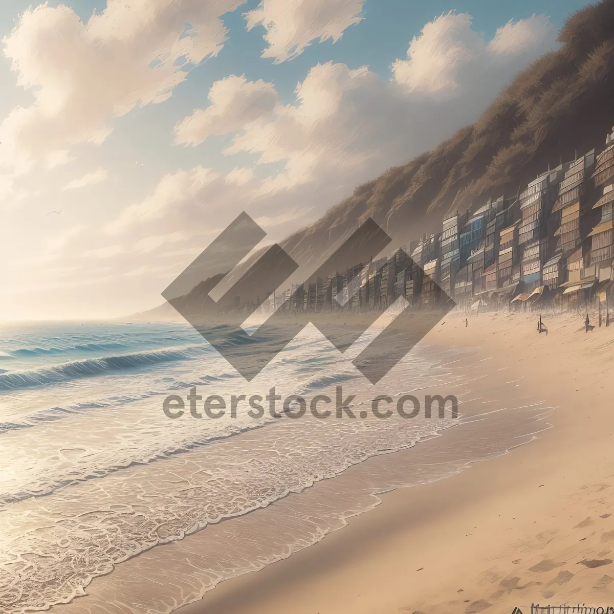 Picture of Tranquil Beachscape with Majestic Ocean and Blue Sky