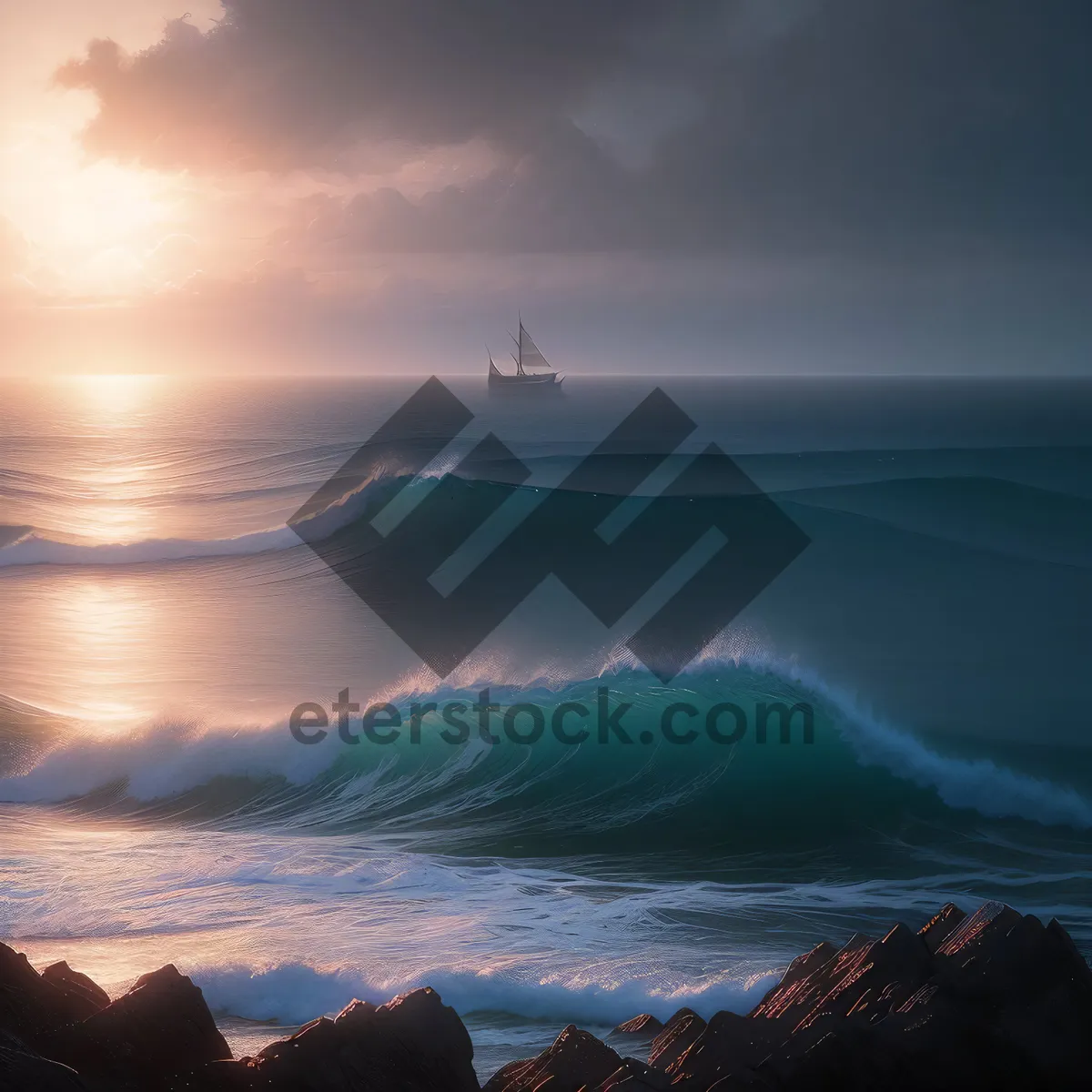 Picture of Serenity at Sunset: Sunlit Ocean Reflection