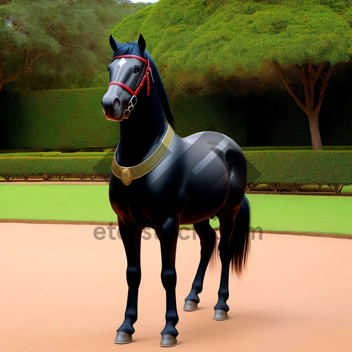 Picture of Majestic Thoroughbred Stallion in Equestrian Harness